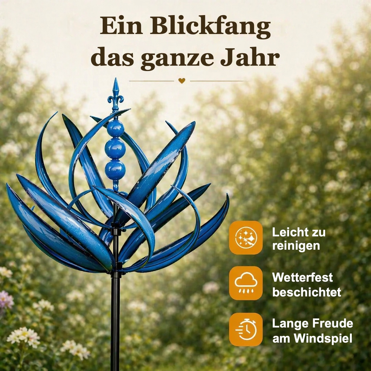 Windspiel Metall Lotusform rostbeständig 90 cm | Vamoa Lotus
