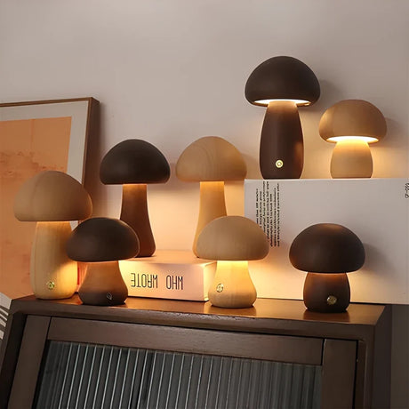 Tischleuchte Holz Pilzform