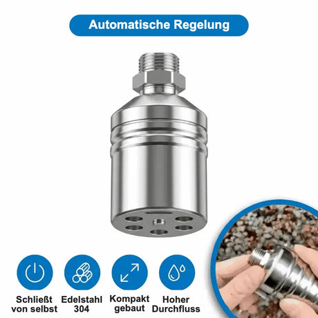 Automatisches Wasserstandregelventil Vamoa Clear aus Edelstahl 304, schließt von selbst, kompakt, hoher Durchfluss